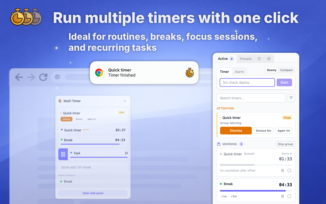 Таймер онлайн – обратный таймер, часы будильник и секундомер для Chrome